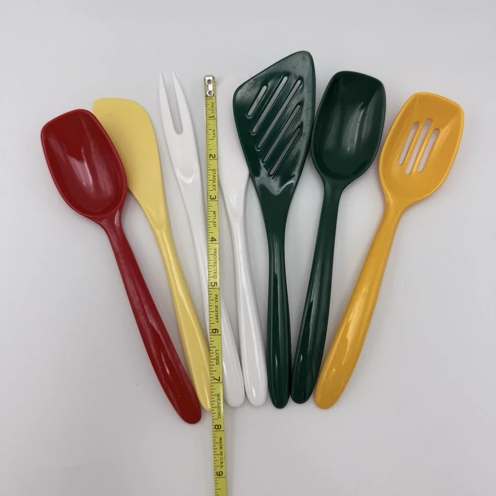 Vtg Hutzler Melamine Serving Cooking Utensils 7pc Lot‎ Spoons 8 In Mixed Colors
